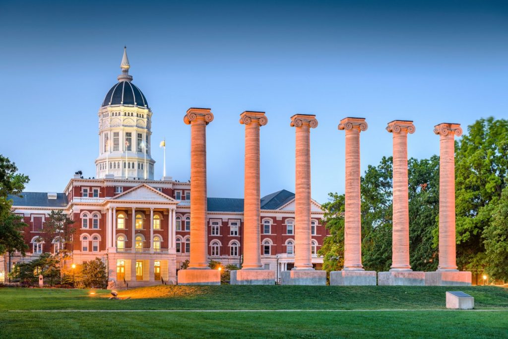 The columns in front of the University of Missouri.